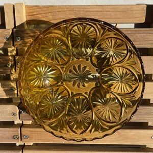 Amber Glass Bowl with Starburst Design